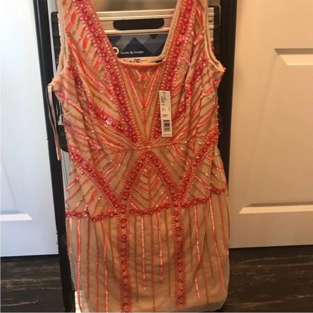 Embellished Midi Dress in Coral-Peach
